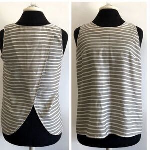 𝅺J. Crew Taupe/ White Striped Crossed-Back Top size 2.